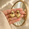 Anti-Tarnish Gold Plated Gold Stud with Gold Square Earrings - 1 Pair