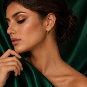 Earrings Pearl Bead Bar, Emerald Oval Halo & Gold Cluster Ball Stud Earrings Set of 3 Pairs