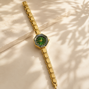 Watches Gold-Tone Rectangular Green Dial Elegant Bracelet Watch for Women