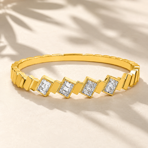 Gold Starburst Radiant Diamond Oval Kada for Women | Sunburst Stone Pattern Quick Stainless Steel Ladies Bangle | Glamour Festive Jewellery