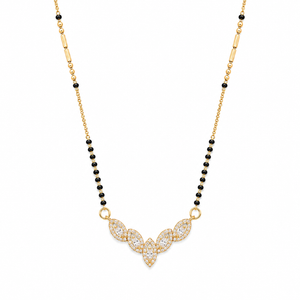 KZ Gold Plated Marquise Cluster CZ Mangalsutra for Women Black Bead Chain Floral Fan Pendant FS