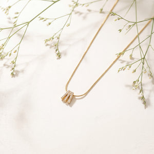 Gold Three Stone CZ Trilogy Pendant Chain Anti-Tarnish Necklace
