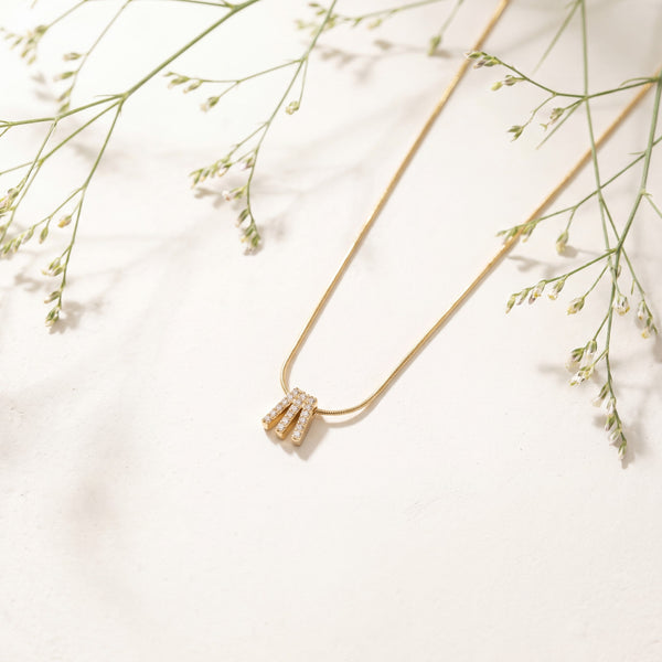 Gold Three Stone CZ Trilogy Pendant Chain Anti-Tarnish Necklace