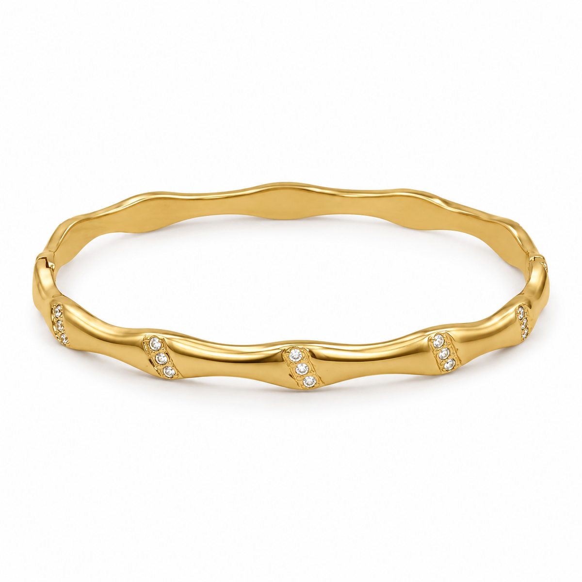 Gold Wavy Twist Organic Shape Diamond Kada for Women | Curve Point Stone Stainless Steel Ladies Bangle | Artistic Festive Jewellery