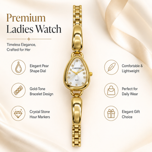 Watches Gold-Tone Pear Shape Dial Crystal Stone Bracelet Watch for Women