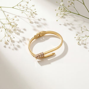 Open Bypass Nail Design Pave CZ Baby Kada Bangle | Gold Plated Stud Cuff Bracelet for Women