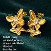 Anti-Tarnish Gold Plated Hanging 2 Butterfly Earrings - 1 Pair