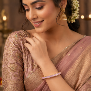 Gold Wavy Pink Stone Oval Kada for Women | Twisted Diamond Cut Stainless Steel Ladies Bangle | Festive Party Wear Jewellery