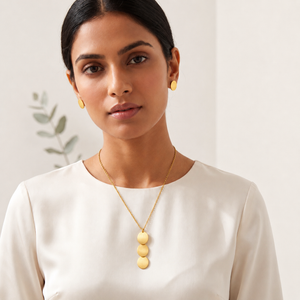 Anti tranish Gold plated 125 No. Chain Minimal 3 Oval linked Pendant with Minimal Oval Earrings for adults - 1 Pc