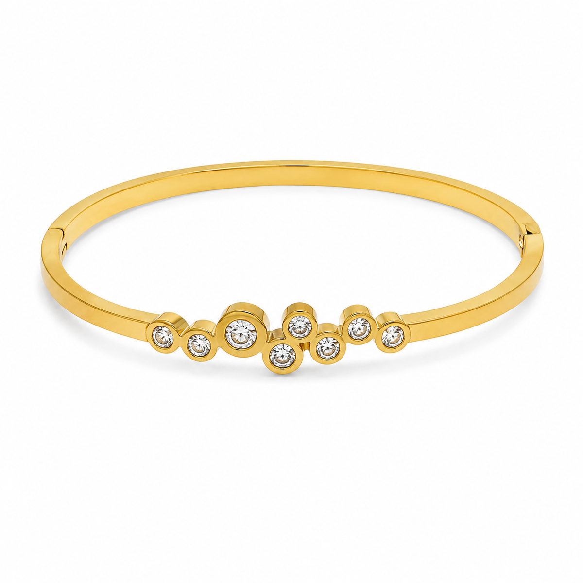 Gold Checkered Diamond Pattern Oval Kada for Women | Grid Stone Stainless Steel Ladies Bangle | Structured Festive Jewellery