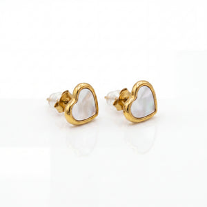18K Gold Plated Mother of Pearl Heart Studs