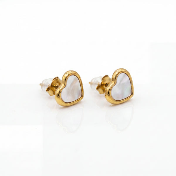 18K Gold Plated Mother of Pearl Heart Studs