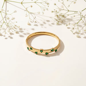 Round Green Emerald Look Baby Kada Bangle | Gold Plated Five Stone Bezel Stackable Bracelet for Women
