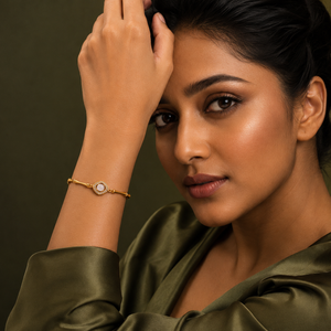 Gold Plated Bamboo Bar Link Bracelet with Rhombus White Stone Halo Centrepiece and Lobster Clasp