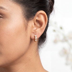 Gold Plated CZ Cluster Huggie Hoop Earrings