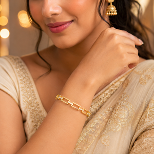 Gold Rectangular Link Chain Kada for Women | Square Frame Open Link Stainless Steel Ladies Bangle | Bold Contemporary Jewellery