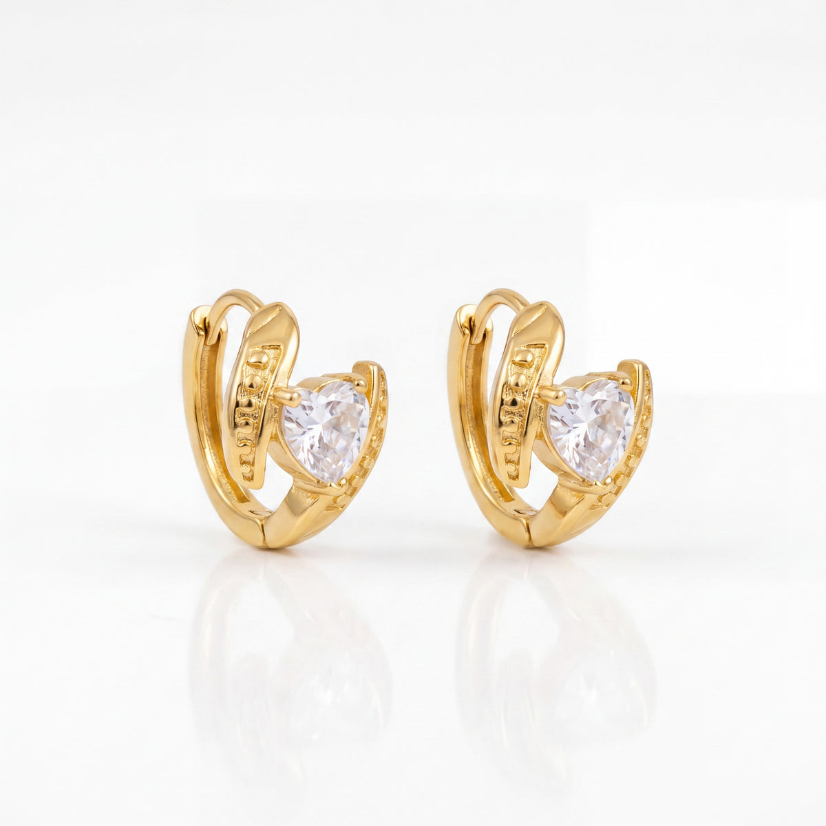 Gold Plated Heart Drop CZ Hoop Earrings