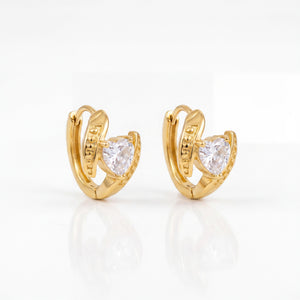 Gold Plated Heart Drop CZ Hoop Earrings