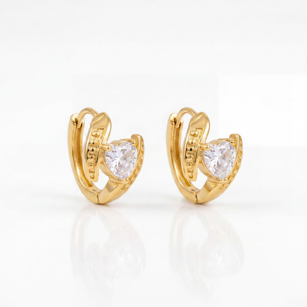 Gold Plated Heart Drop CZ Hoop Earrings