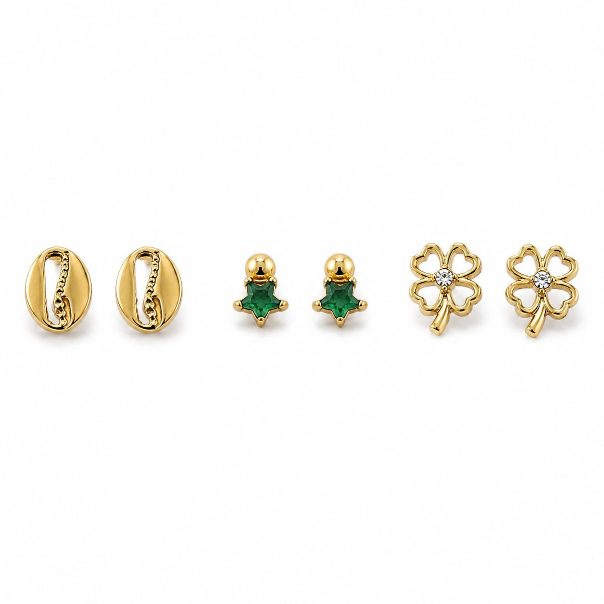 Earrings Gold-Tone Floral, Leaf & Clover Stud Earrings Set of 3 Pairs