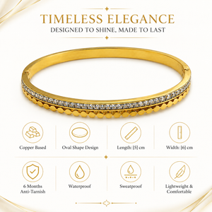 Gold Infinity Diamond Oval Kada for Women | Figure Eight Stone Stainless Steel Ladies Bangle | Symbolic Festive Jewellery