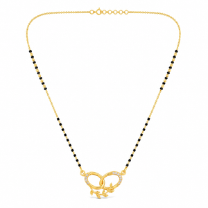 KZ Gold Plated Linked Rings Vine CZ Mangalsutra for Women Black Bead Chain Double Circle Pendant FS