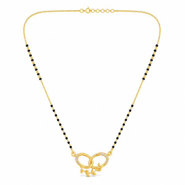 KZ Gold Plated Linked Rings Vine CZ Mangalsutra for Women Black Bead Chain Double Circle Pendant FS