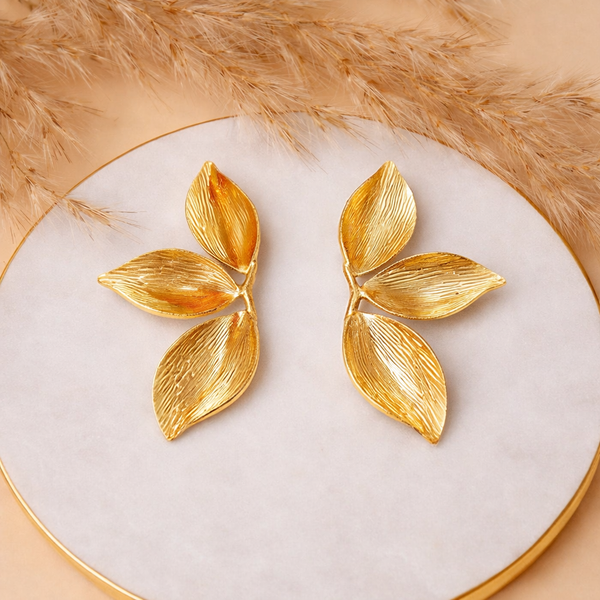 Anti-Tarnish Gold Plated Hanging Half Flower Earrings - 1 Pair