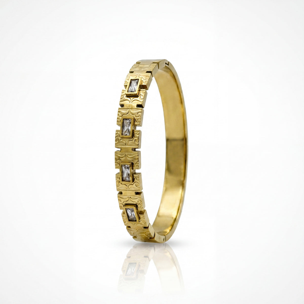 Greek Key Maze Pattern Slim Baby Kada Bangle | Gold Plated Engraved Vintage Bracelet for Women