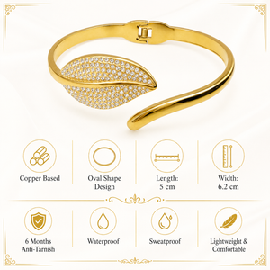 Gold Bright Satin Matte Diamond Oval Kada for Women | Dual Finish Stone Stainless Steel Ladies Bangle | Contemporary Festive Jewellery