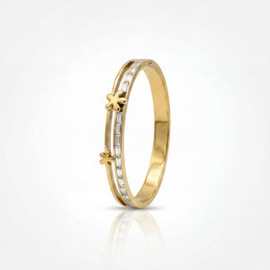 Floral Star Accent Pave CZ Baby Kada Bangle | Gold Plated Slim Stackable Bracelet for Women