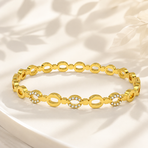 Gold Eternity Diamond Set Oval Kada for Women | All Around Stone Stainless Steel Ladies Bangle | Full Coverage Festive Jewellery