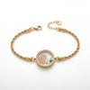 Gold Plated Rope Chain Bracelet with Round Floating Glass Locket Charm and White Stones Inside