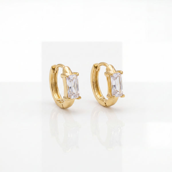 Gold Plated Baguette CZ Huggie Hoop Earrings