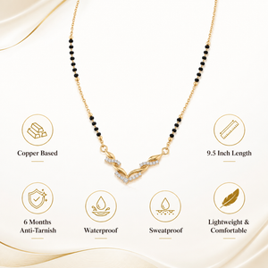 KZ Gold Plated Wing Feather CZ Mangalsutra for Women Black Bead Chain V Shape Bird Pendant FS