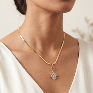 Gold Rhombus CZ Pendant Snake Chain Anti-Tarnish Necklace