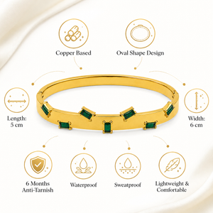 Real Emerald Green Stone Gold Oval Kada for Women | Natural Gemstone Stainless Steel Ladies Bangle | Genuine Stone Festive Jewellery