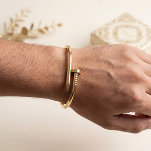 Sleek Nail Design Gold Kada Bangle | Minimalist Luxury Inspired Cuff Bracelet for Women