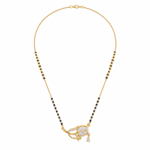 KZ Gold Plated Tulip Leaf CZ Mangalsutra for Women Black Bead Chain Petal Pear Drop Pendant FS