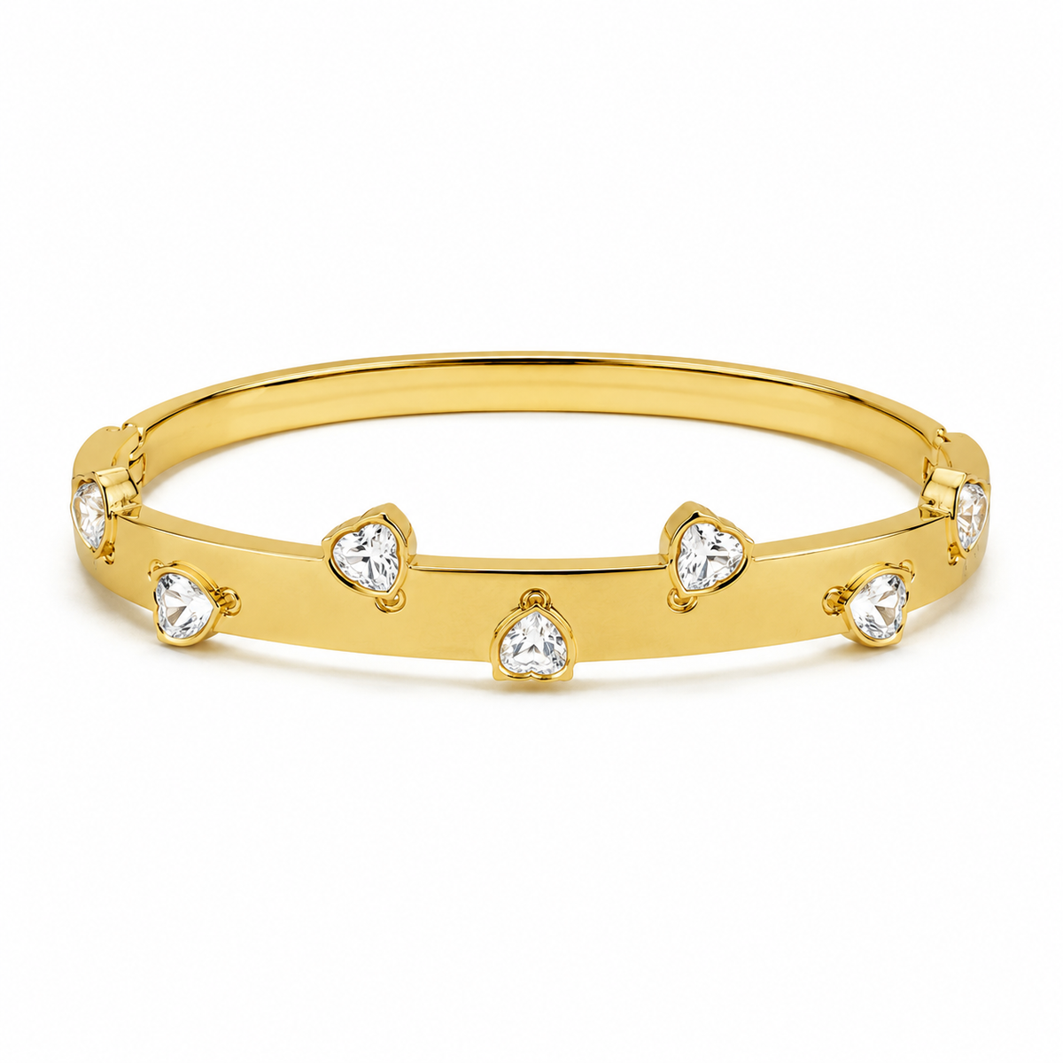 Real Heart Shaped White Stone Gold Oval Kada for Women | Bezel Heart Crystal Stainless Steel Ladies Bangle | Romantic White Stone Jewellery