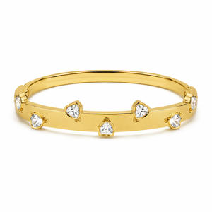 Real Heart Shaped White Stone Gold Oval Kada for Women | Bezel Heart Crystal Stainless Steel Ladies Bangle | Romantic White Stone Jewellery