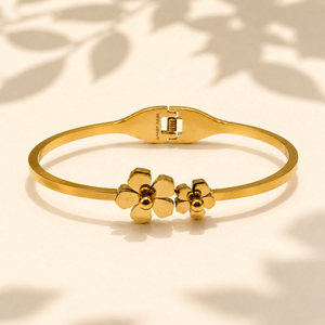 Gold Honeycomb Diamond Oval Kada for Women | Hexagonal Stone Pattern Stainless Steel Ladies Bangle | Geometric Design Jewellery