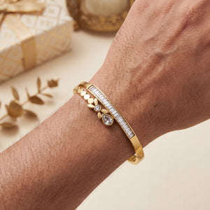 Pave CZ Infinity Bow Centerpiece Baby Kada Bangle | Gold Plated Romantic Stackable Bracelet for Women