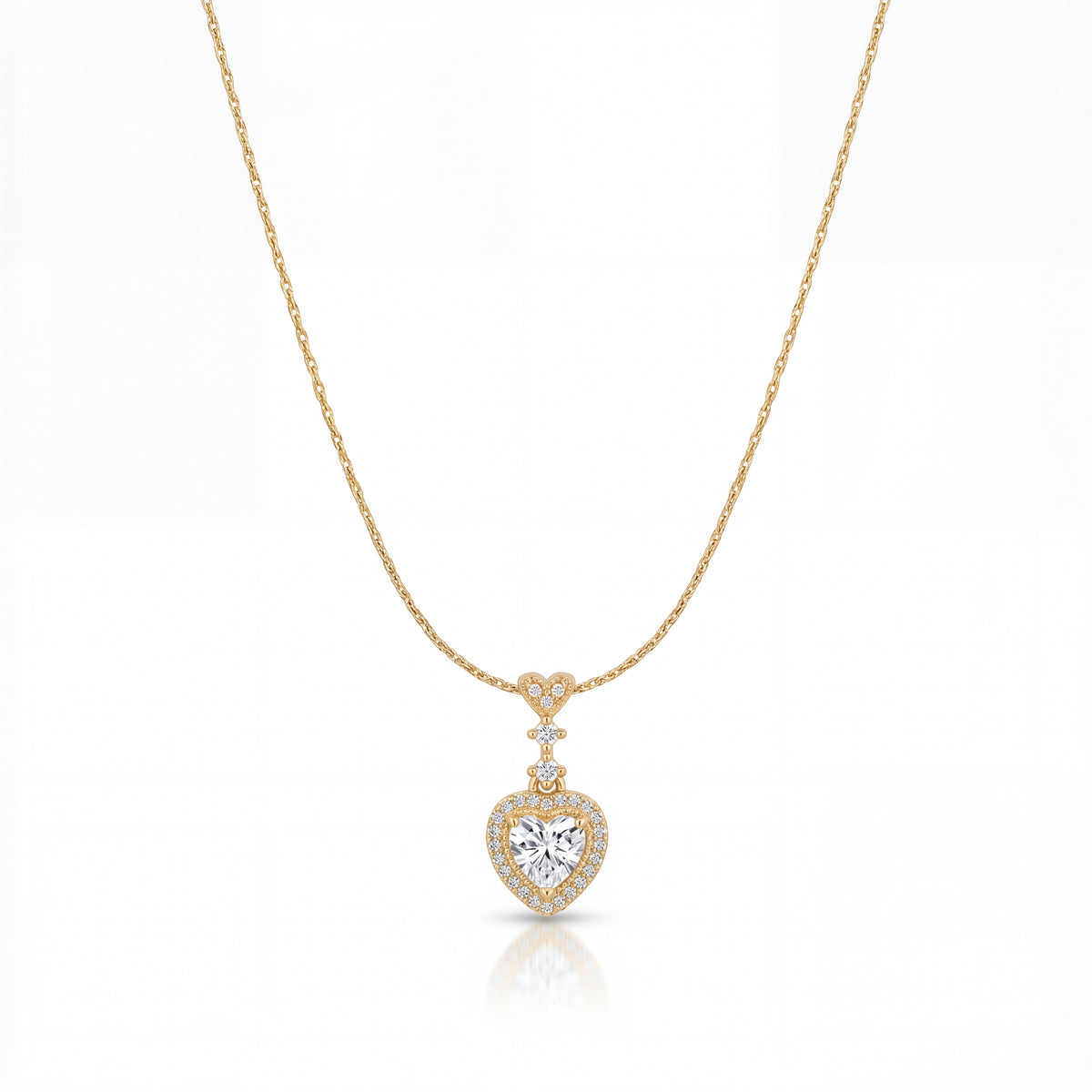 Gold Mini Heart CZ Pave Pendant Chain Anti-Tarnish Necklace