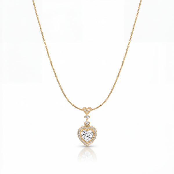 Gold Mini Heart CZ Pave Pendant Chain Anti-Tarnish Necklace
