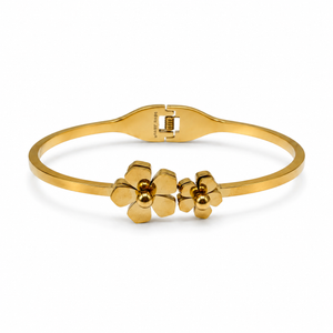 Gold Honeycomb Diamond Oval Kada for Women | Hexagonal Stone Pattern Stainless Steel Ladies Bangle | Geometric Design Jewellery