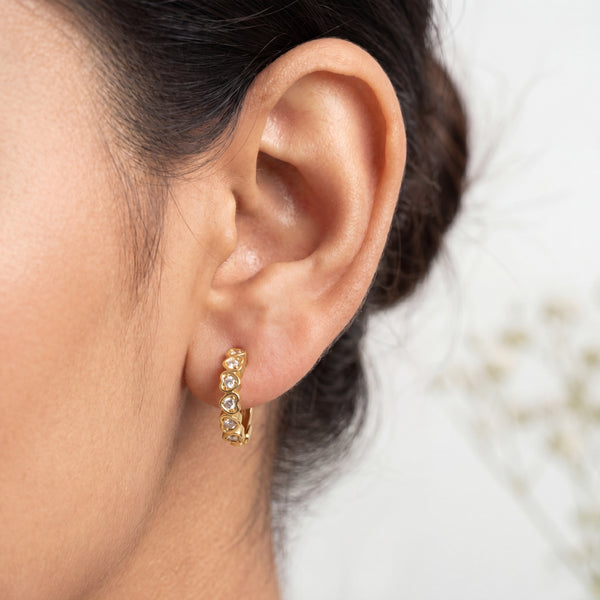 Gold Plated Heart CZ Huggie Hoop Earrings