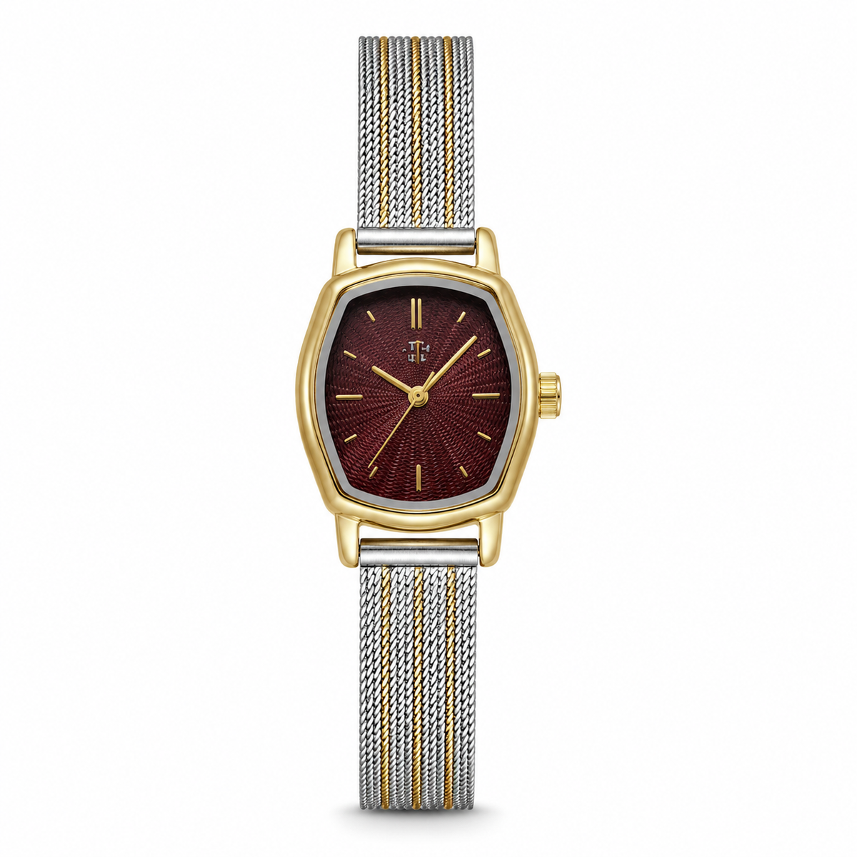 Watches Gold-Tone Octagonal Maroon Dial Multi Strand Bracelet Watch for Women