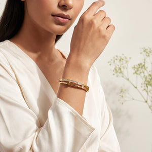 Pave CZ Eternity Hinged Baby Kada Bangle | Gold Plated Slim Stackable Cuff Bracelet for Women