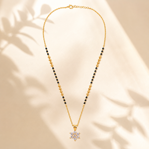 KZ Gold Plated Star Cluster CZ Mangalsutra for Women Black Bead Chain 6 Point Star Pendant FS